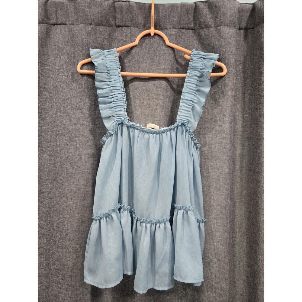 Fashion on Earth Womens Blue Tiered Ruffle Sleeveless Babydoll Tank Top Size L